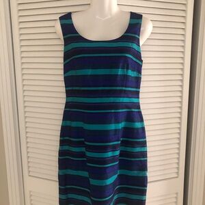 Jessica Howard Navy and Teal Striped Midi Dress